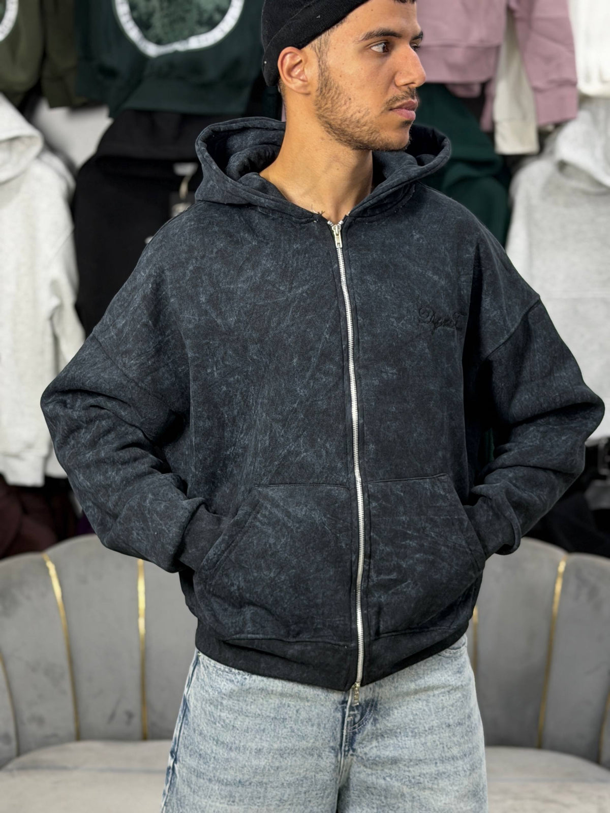 REBEL ZIPPER HOODIE - BLACK