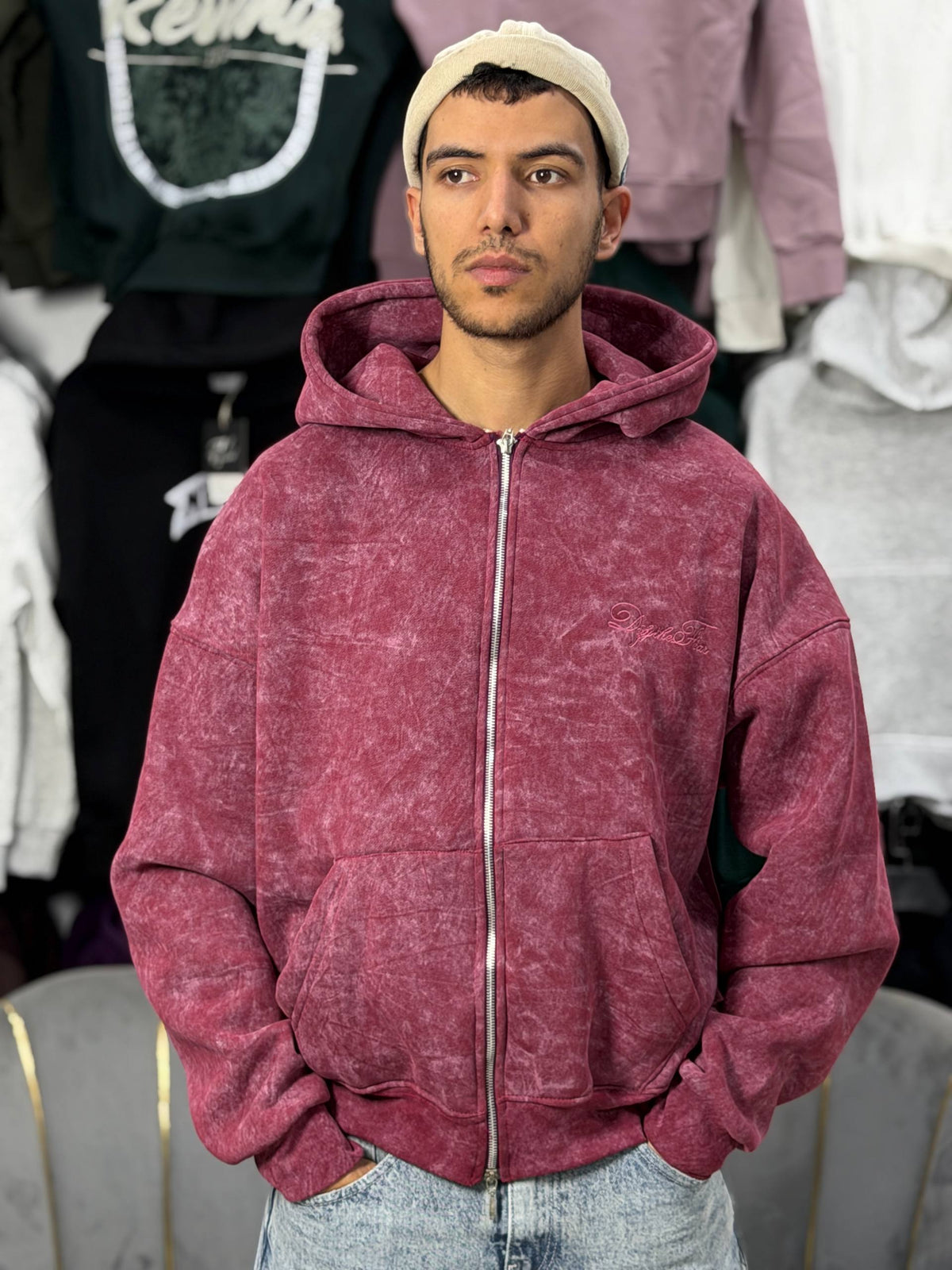 REBEL ZIPPER HOODIE - ROSE