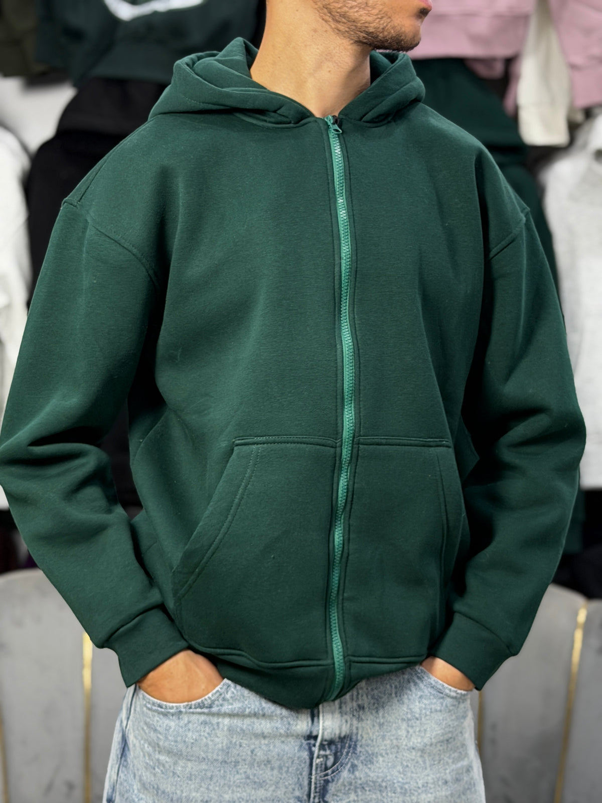 ZIPPER OVERSIZED HOODIE - GREEN