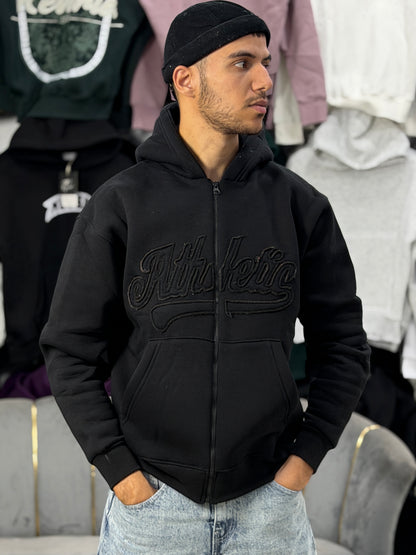 ATHLETIC ZIPPER HOODIE - BLACK