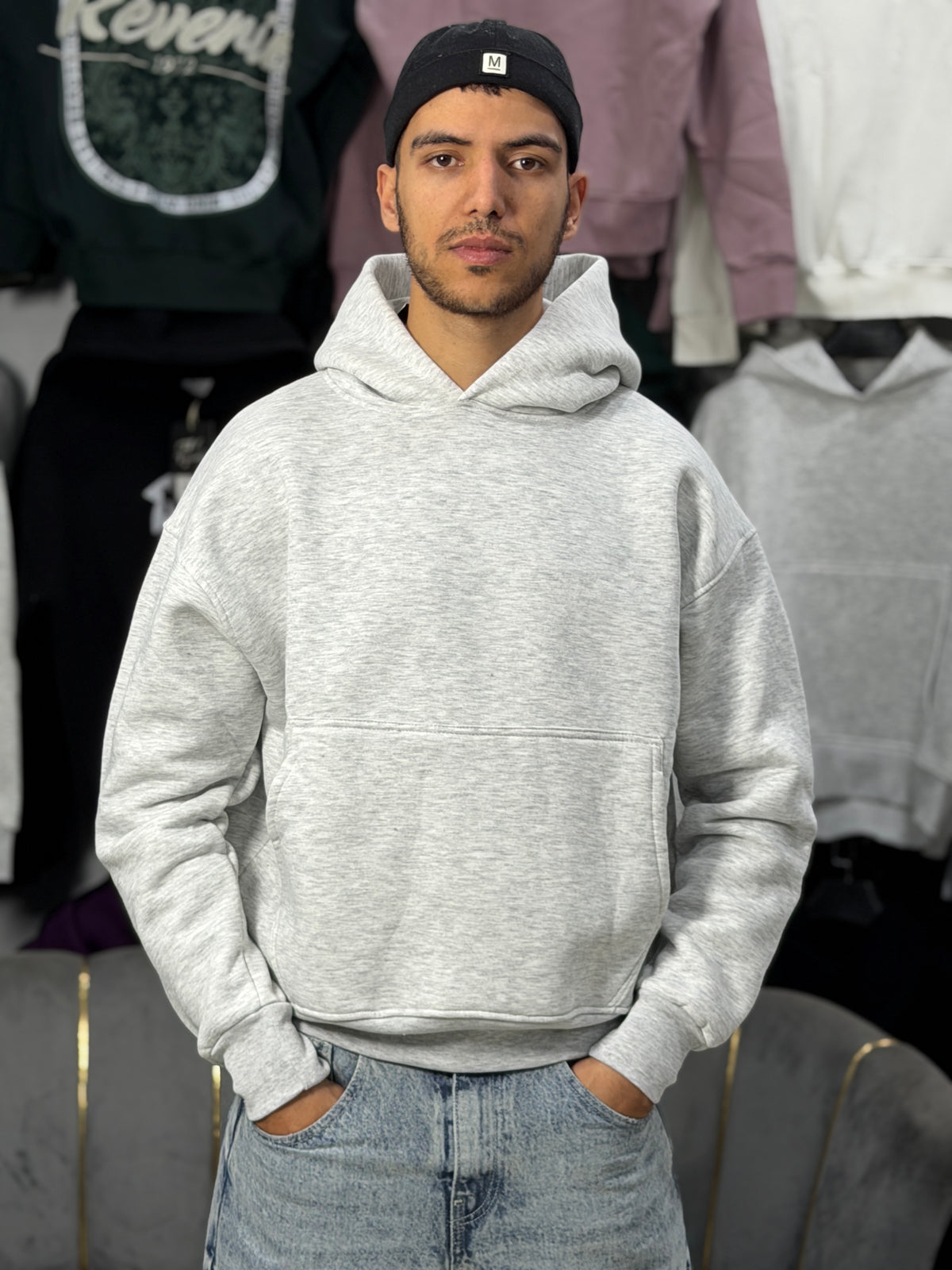 CROPPED OVERSIZE HOODIE - GRAY