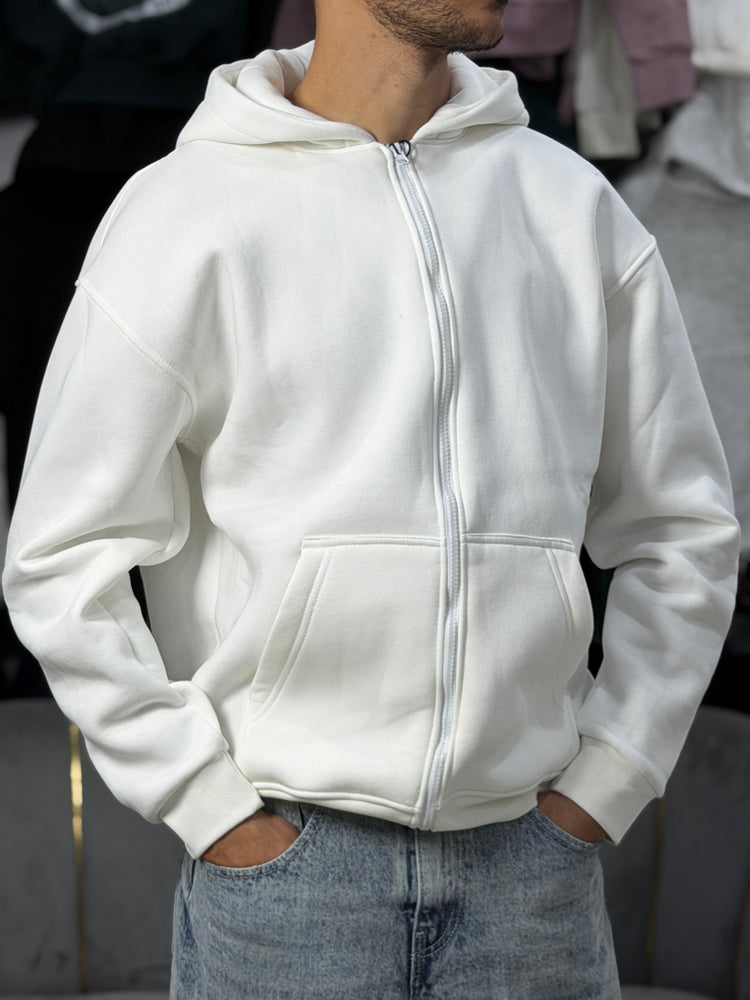 ZIPPER OVERSIZED HOODIE - WHITE
