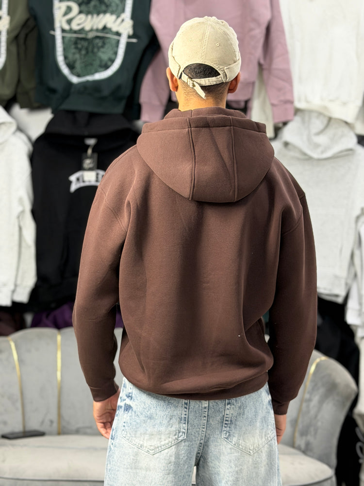 ZIPPER OVERSIZED HOODIE - BROWN