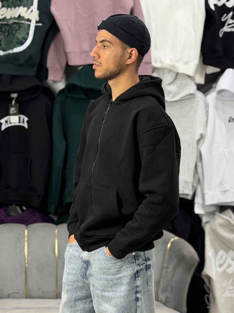 ZIPPER OVERSIZED HOODIE - BLACK