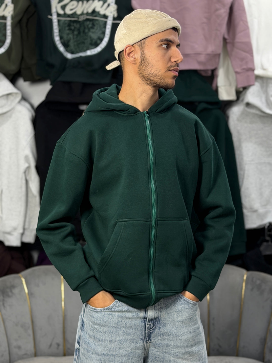 ZIPPER OVERSIZED HOODIE - GREEN