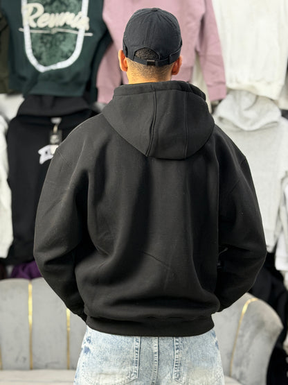 ZIPPER OVERSIZED HOODIE - BLACK