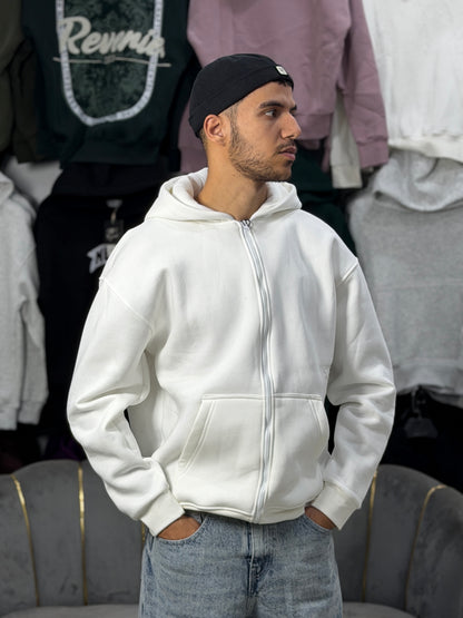 ZIPPER OVERSIZED HOODIE - WHITE