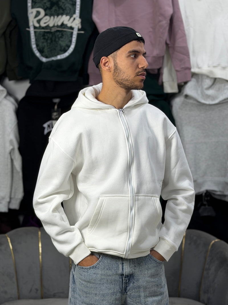 ZIPPER OVERSIZED HOODIE - WHITE