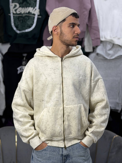 REBEL ZIPPER HOODIE - BEIGE