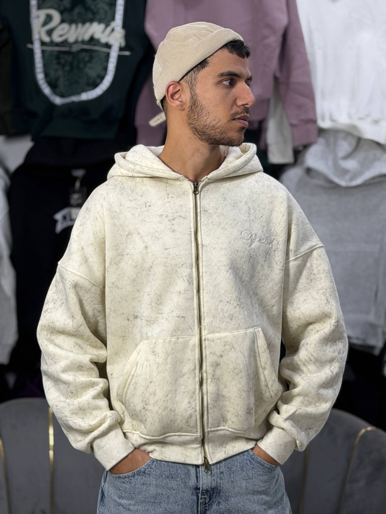 REBEL ZIPPER HOODIE - BEIGE