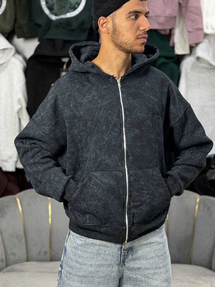 REBEL ZIPPER HOODIE - BLACK