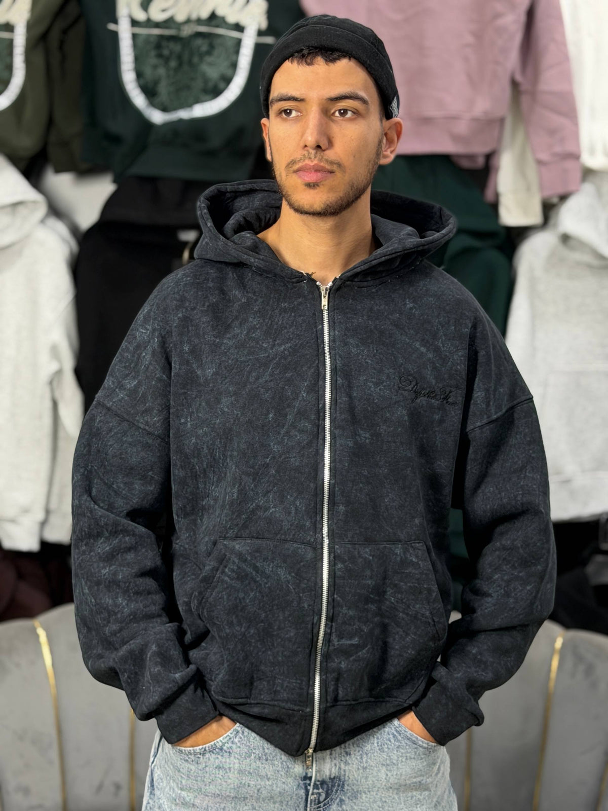 REBEL ZIPPER HOODIE - BLACK