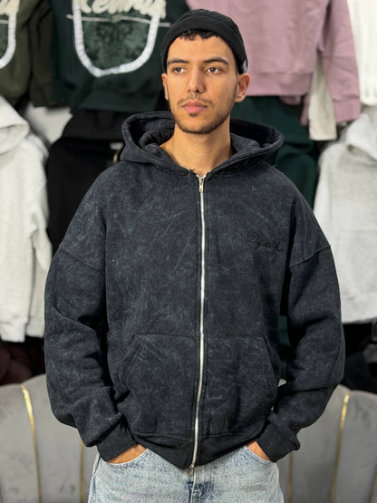 REBEL ZIPPER HOODIE - BLACK