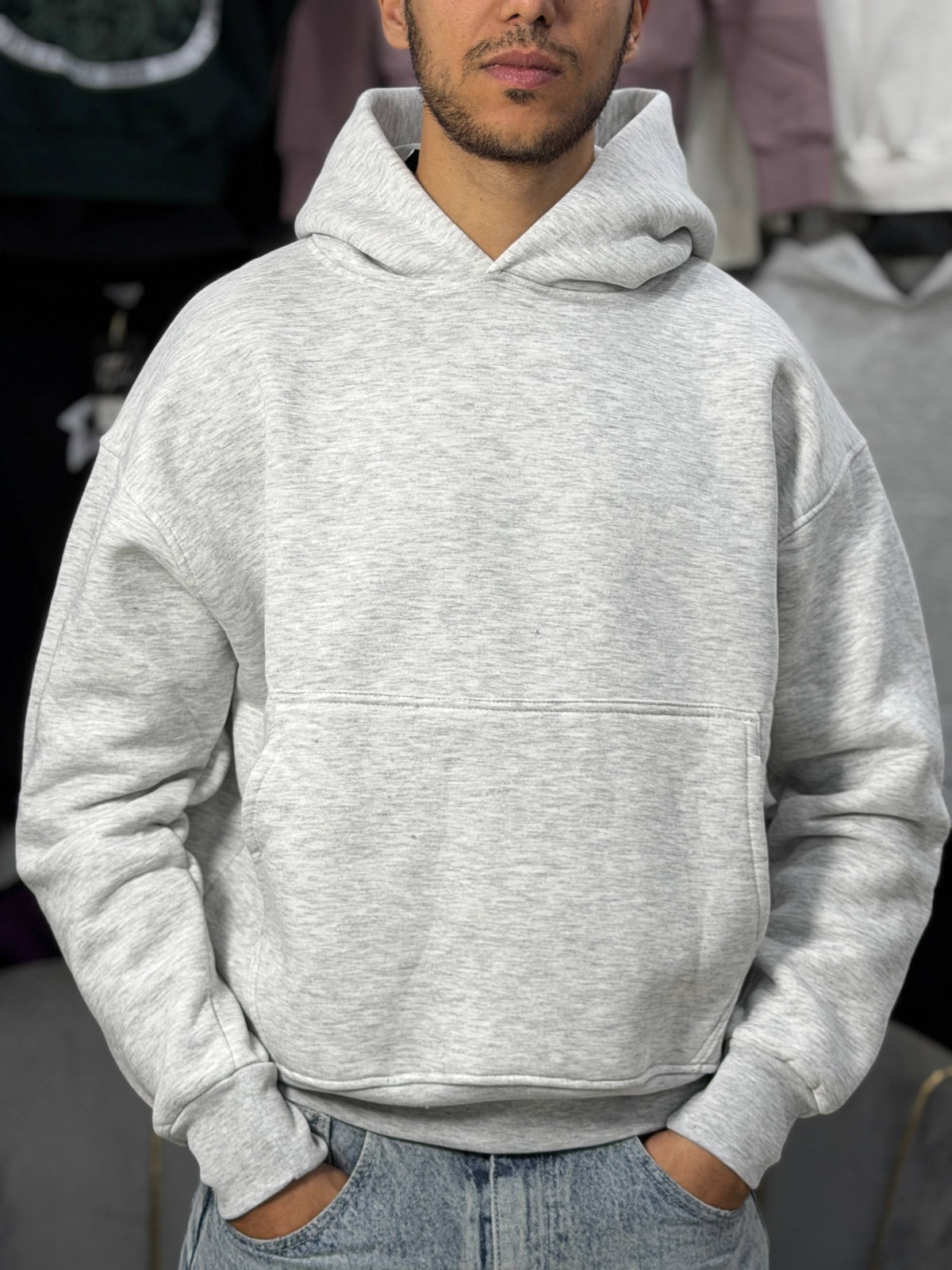 CROPPED OVERSIZE HOODIE - GRAY