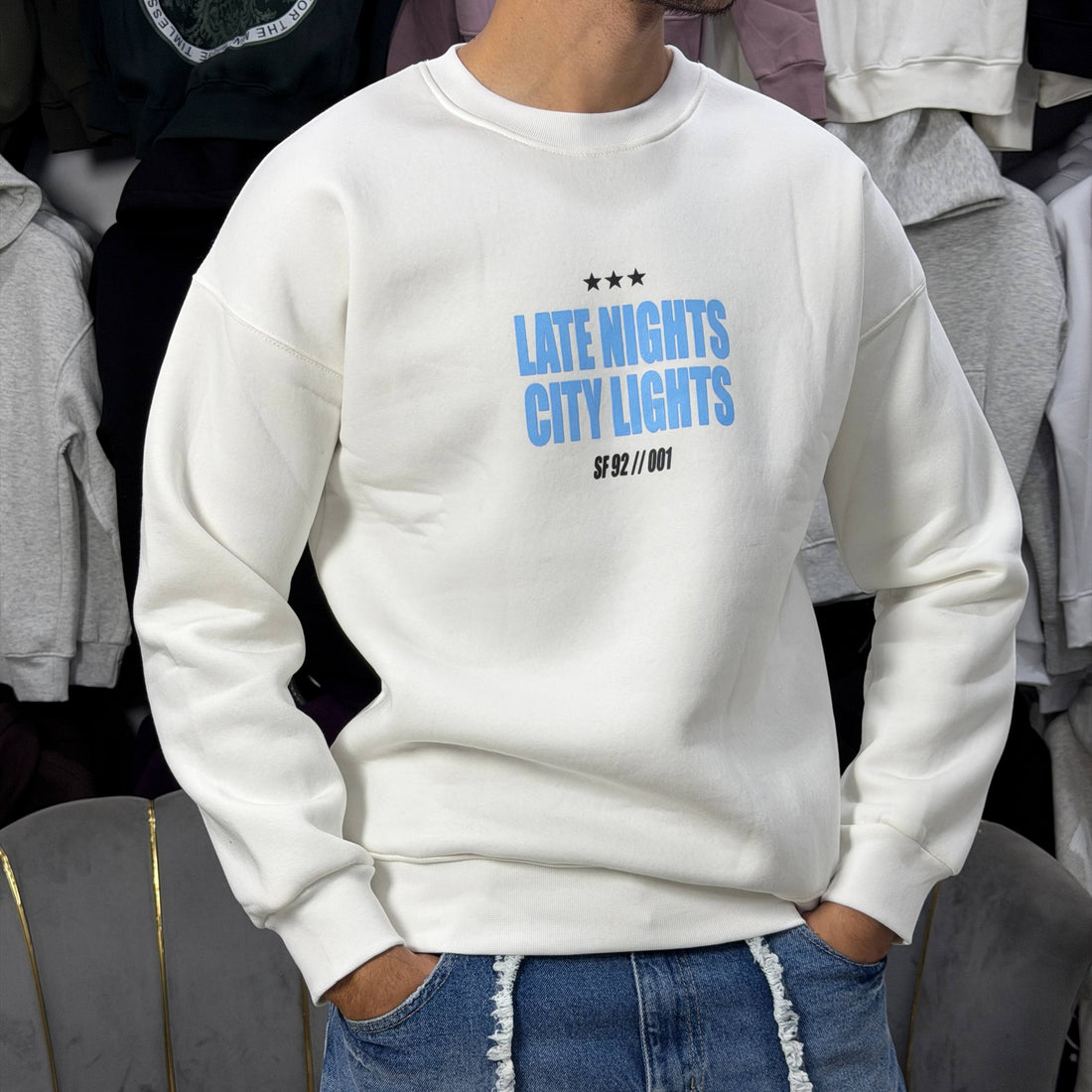 LATE NIGHTS SWEATSHIRT – WHITE