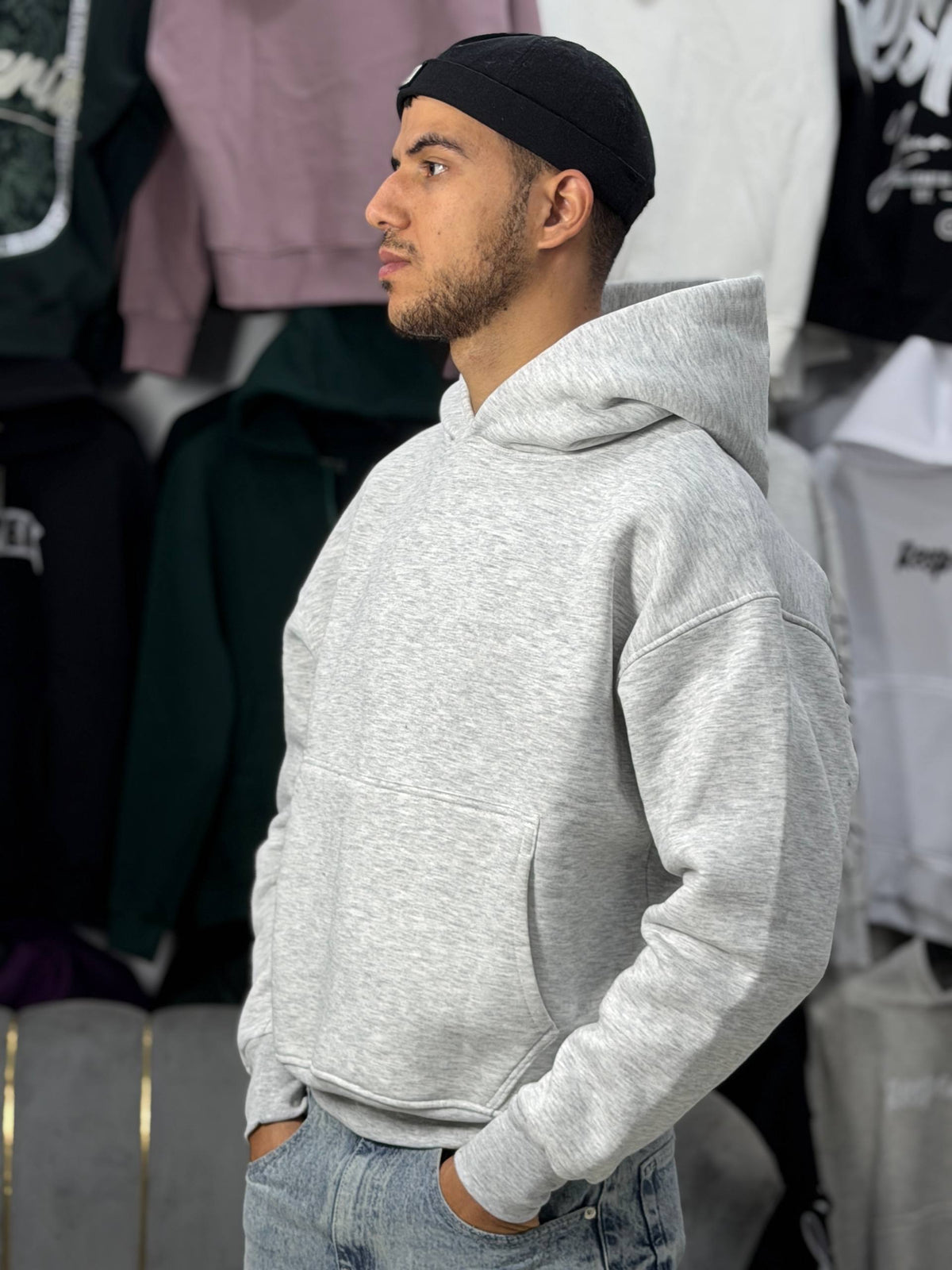 CROPPED OVERSIZE HOODIE - GRAY