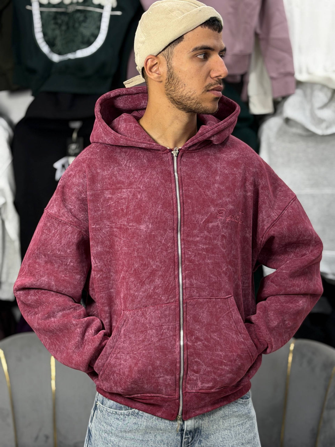 REBEL ZIPPER HOODIE - ROSE