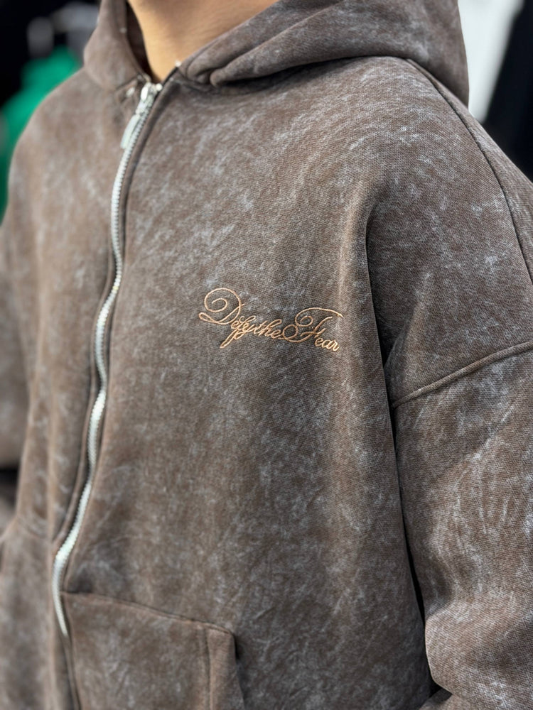REBEL  ZIPPER HOODIE - BROWN