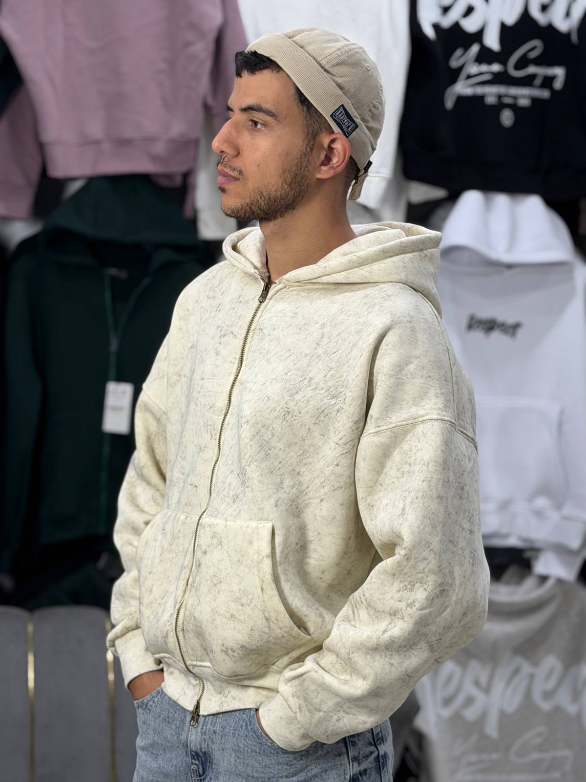 REBEL ZIPPER HOODIE - BEIGE