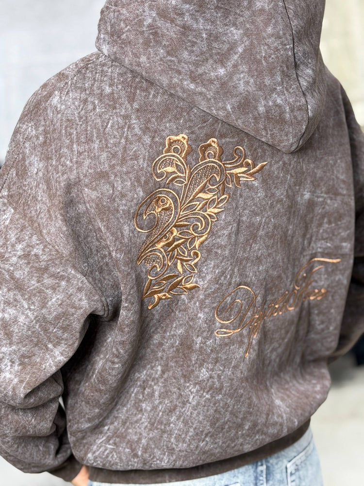 REBEL  ZIPPER HOODIE - BROWN