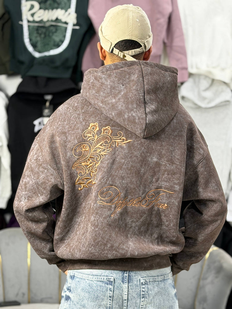 REBEL  ZIPPER HOODIE - BROWN
